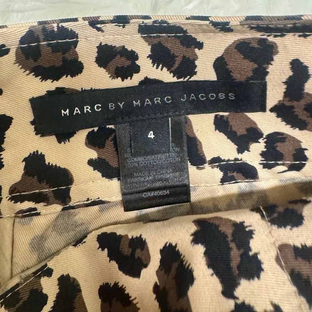 2010s Marc by Marc Jacobs Cheetah Print Cotton Mini Skirt Gold Zip Pleated Sz 4 - Picture 7 of 8